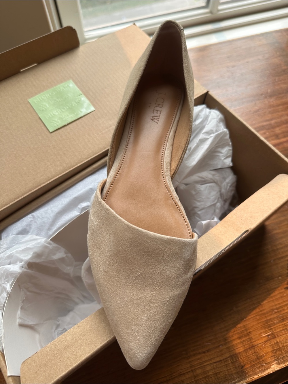 J. Crew Women's Light Beige Suede Pointed D'Orsay Flat